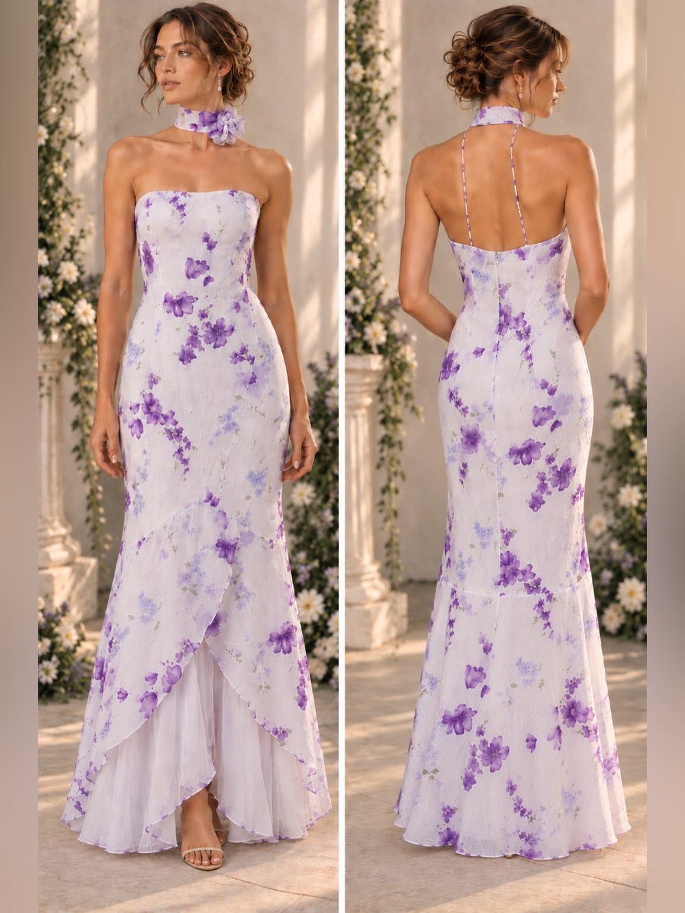 NWT Vintage Niki by Niki Livas Purple Floral Mermaid Formal Dress Sz 10 Y2K